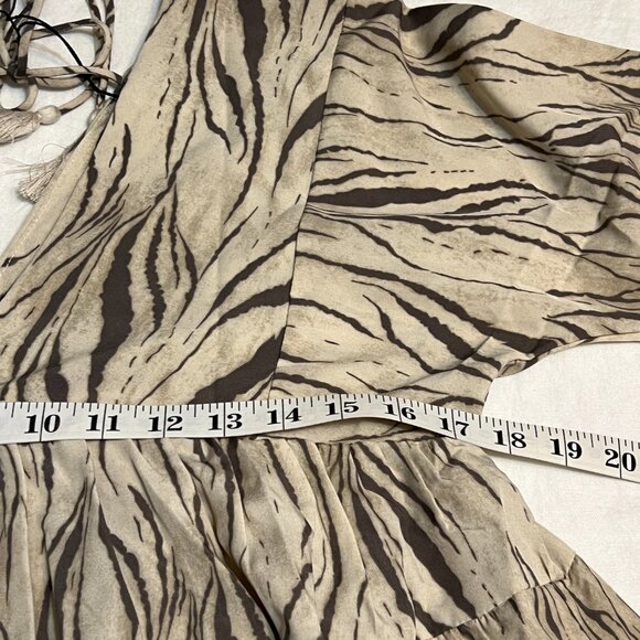 NWT Mustard Seed Zebra Print Boho Mini Dress Flowy Babydoll V Neck Tie Back S - Picture 8 of 10